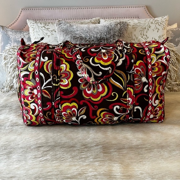 VERA BRADLEY Puccini 2008 Large Duffle Bag 2 Handles Zip Top Brown Yellow Orange - Picture 7 of 15
